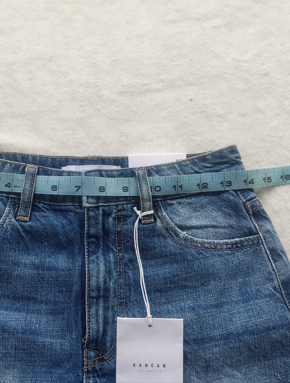 KanCan Distressed Blue High-Rise Denim Shorts - Picture 10 of 12